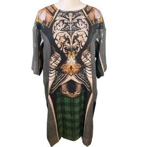 Clover Canyon Magic Armour Shift Dress M Sequin Graphic Armor Print